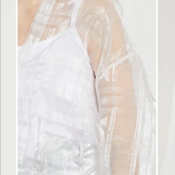 Storets Audrey plaid organza sheer collared shirt button up oversized - Picture 6 of 10